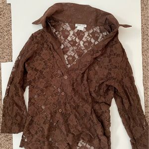 Sweet Lilt brown mesh button up